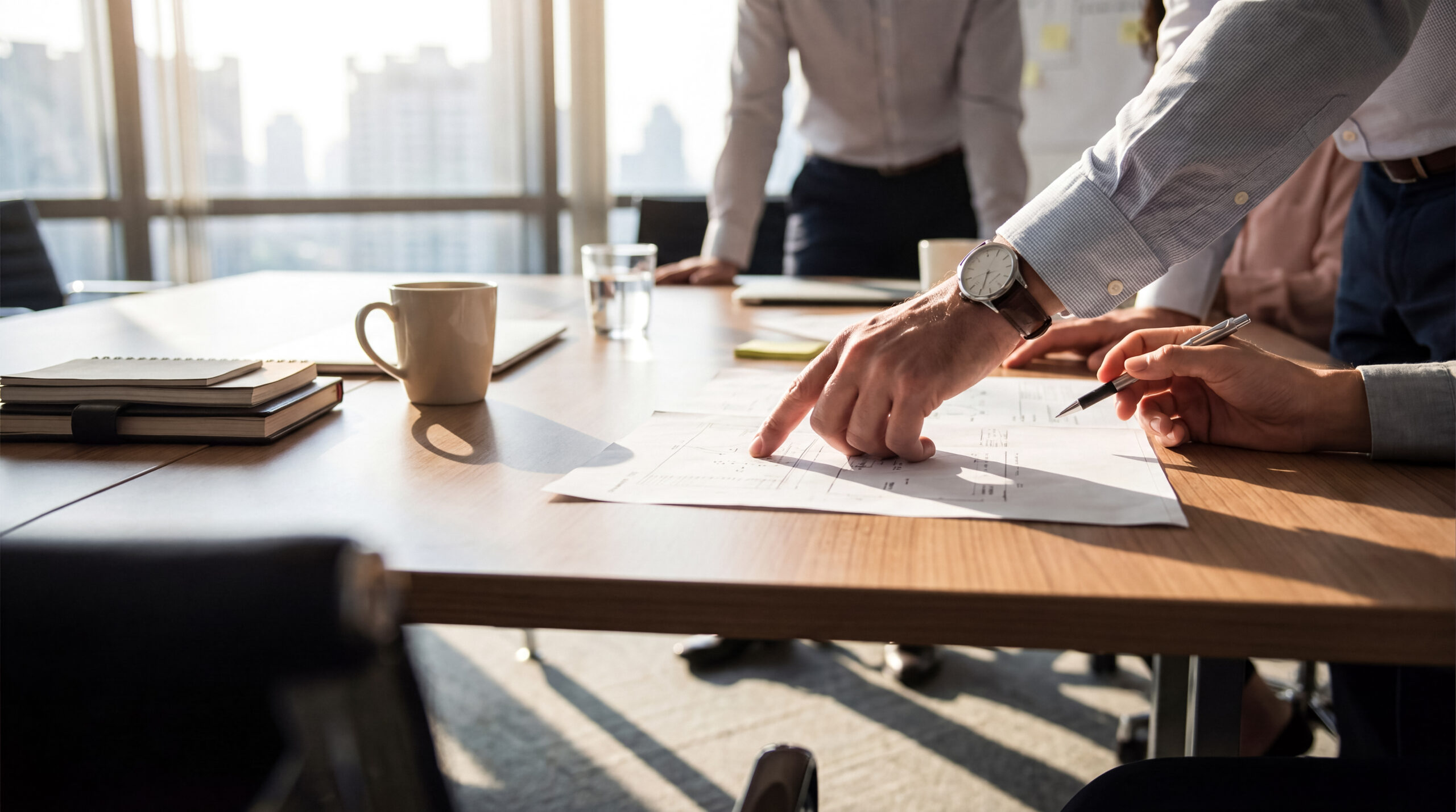 Réunion de travail autour de documents techniques